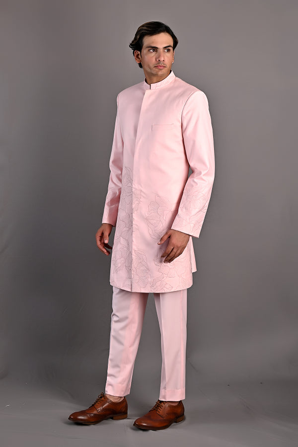 Laurent - Light Pink Abstract Embroidered Achkan Set