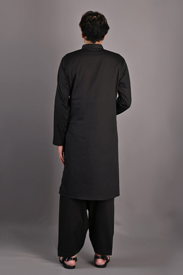 Haruka - Black Abstract Embroidered Nehru Jacket with Kurta Set