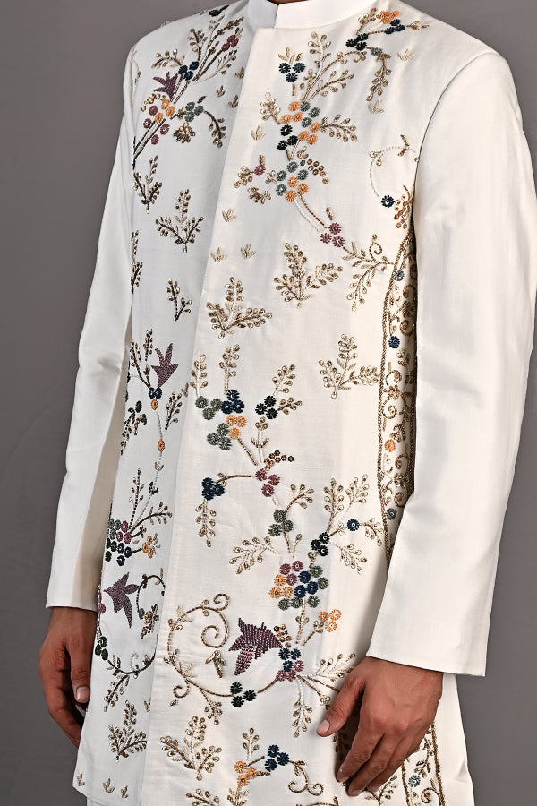 Oakley - Off White Hand Embroidery Sherwani Jacket Set