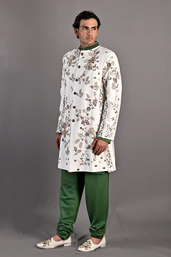 Brook - Off White Hand Embroidered Sherwani Jacket Set