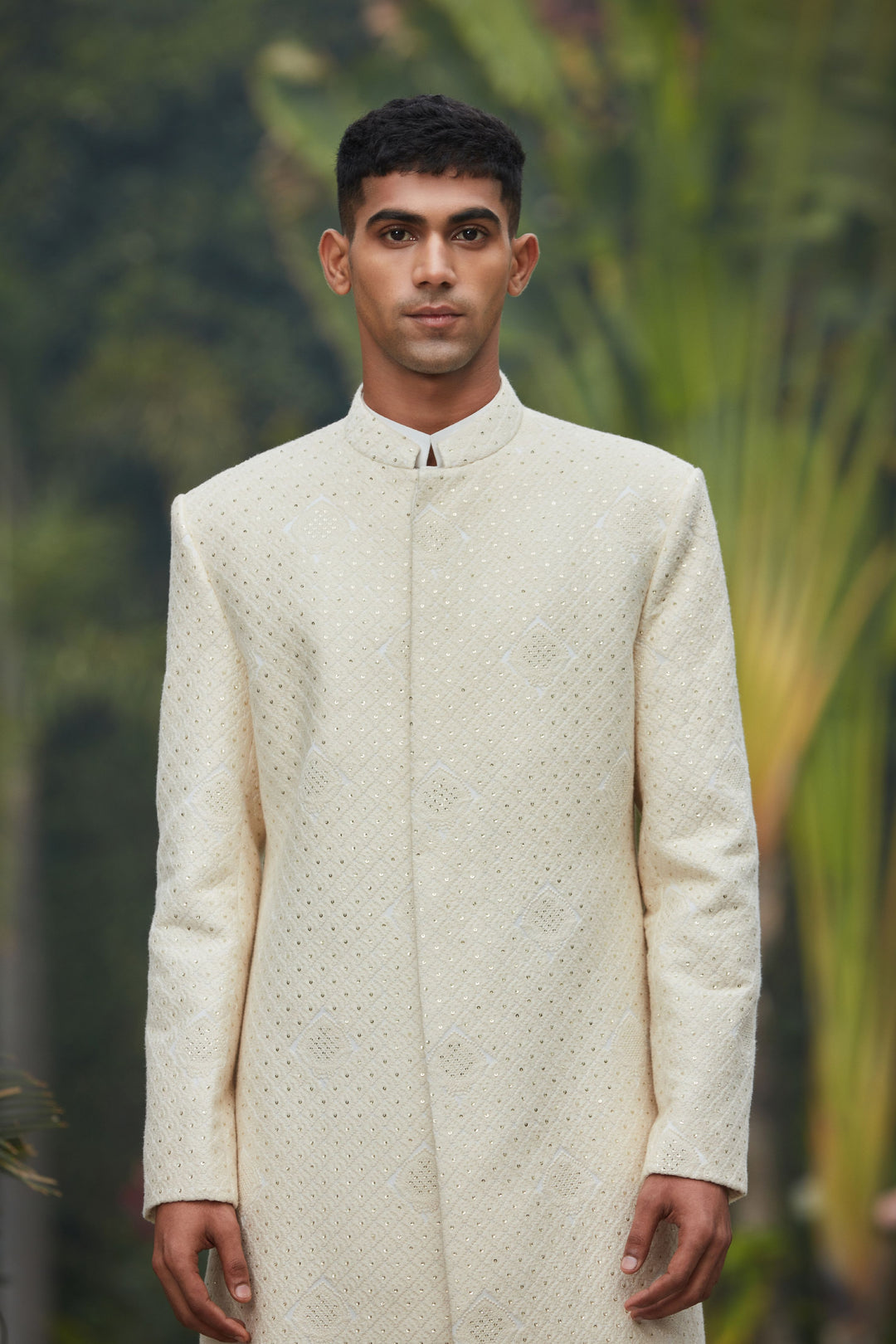 Adyat - Cream Chikankari Achkan Jacket With Kurta Set
