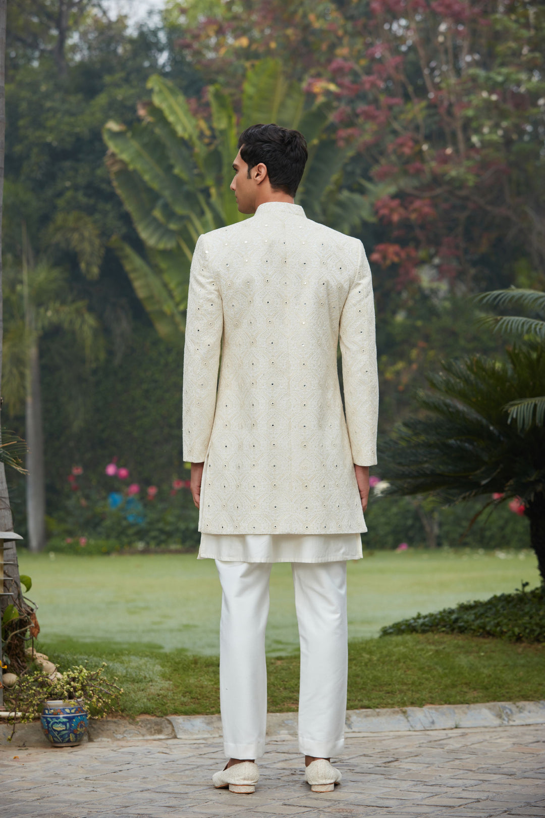 Ahim - Off White Chikankari Achkan Jacket With Kurta Set