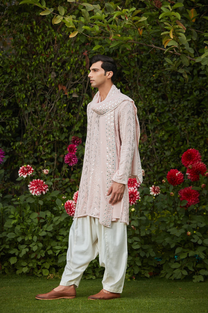Sarva - Light Pink Chikankari Kurta With Off-White Salwar Set