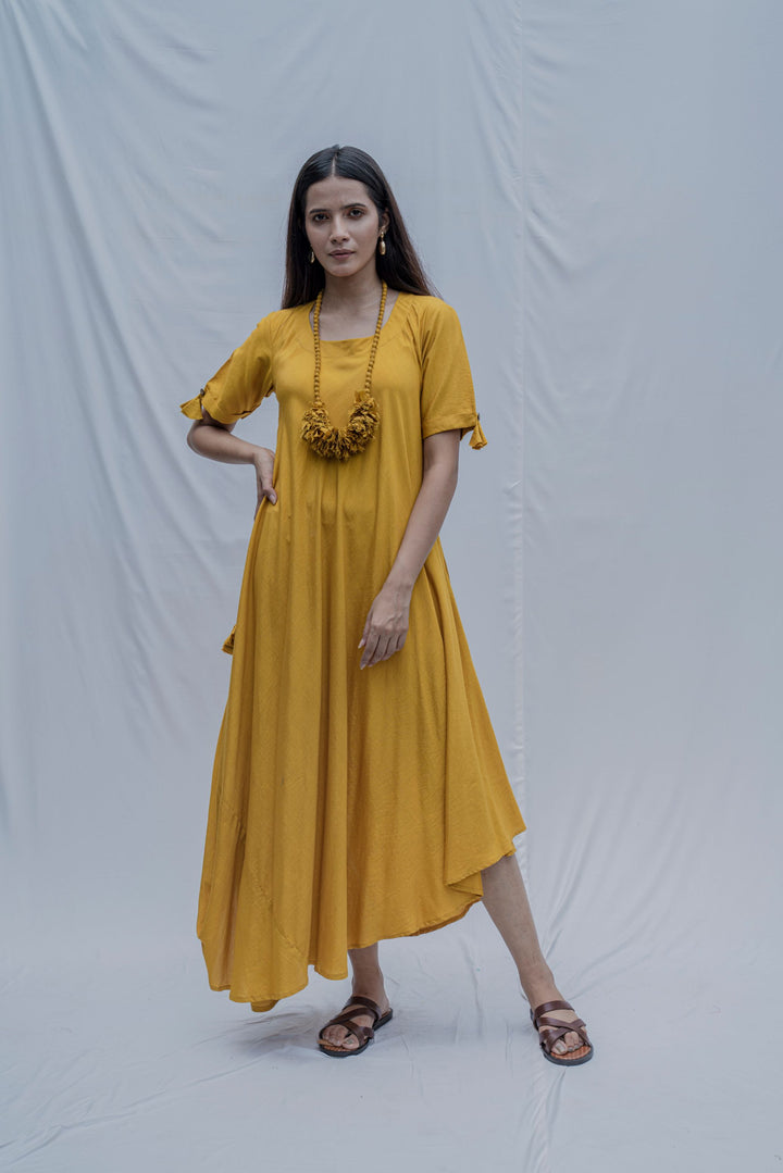 Mustard Bias Dress with Necklace