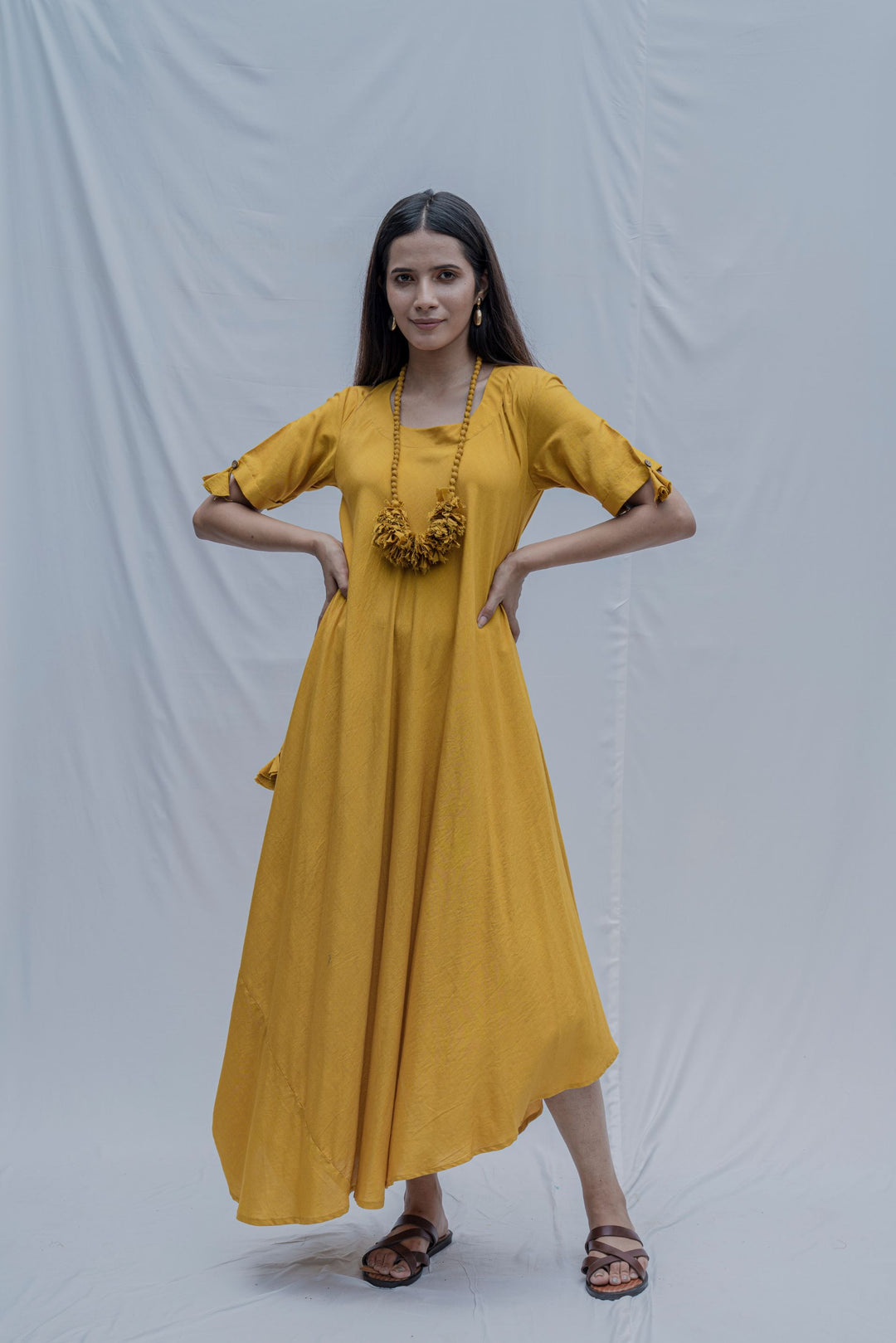 Mustard Bias Dress with Necklace