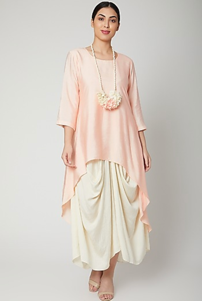 Dream- Peach & off white Indo-Western Cowl Dress