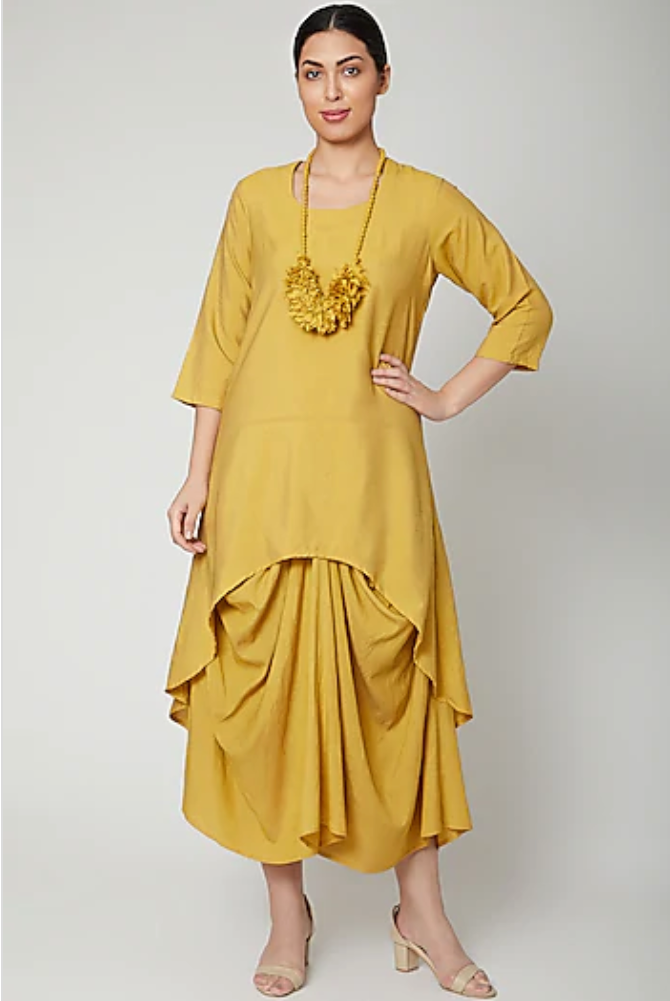 Bella- Mustard Indo-Western Cowl Dress