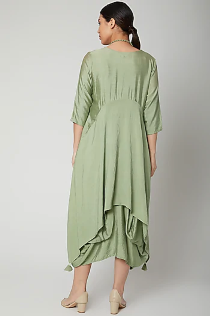 Nadia - Light Green Cowl Dress With Neck Piece