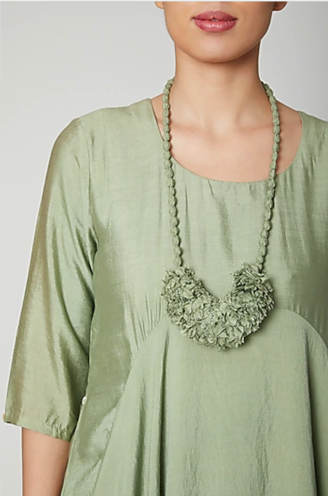 Nadia - Light Green Cowl Dress With Neck Piece