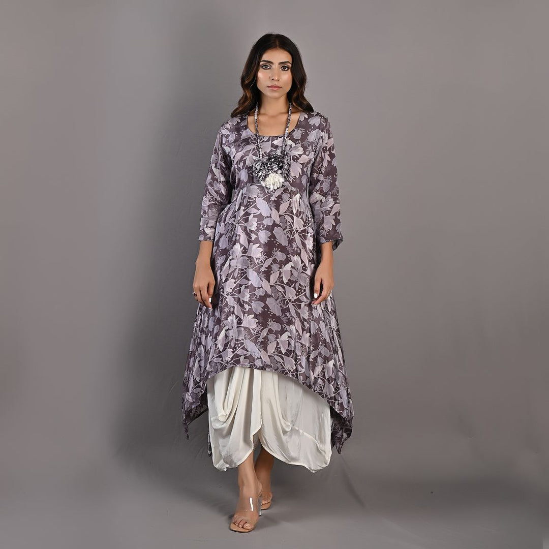 Rue- Mauve Floral Printed Cowl Dress with Neckless