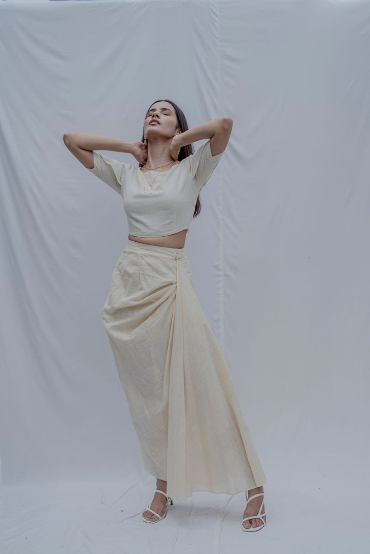 Iren - Off-White Elegant Top and Skirt Set