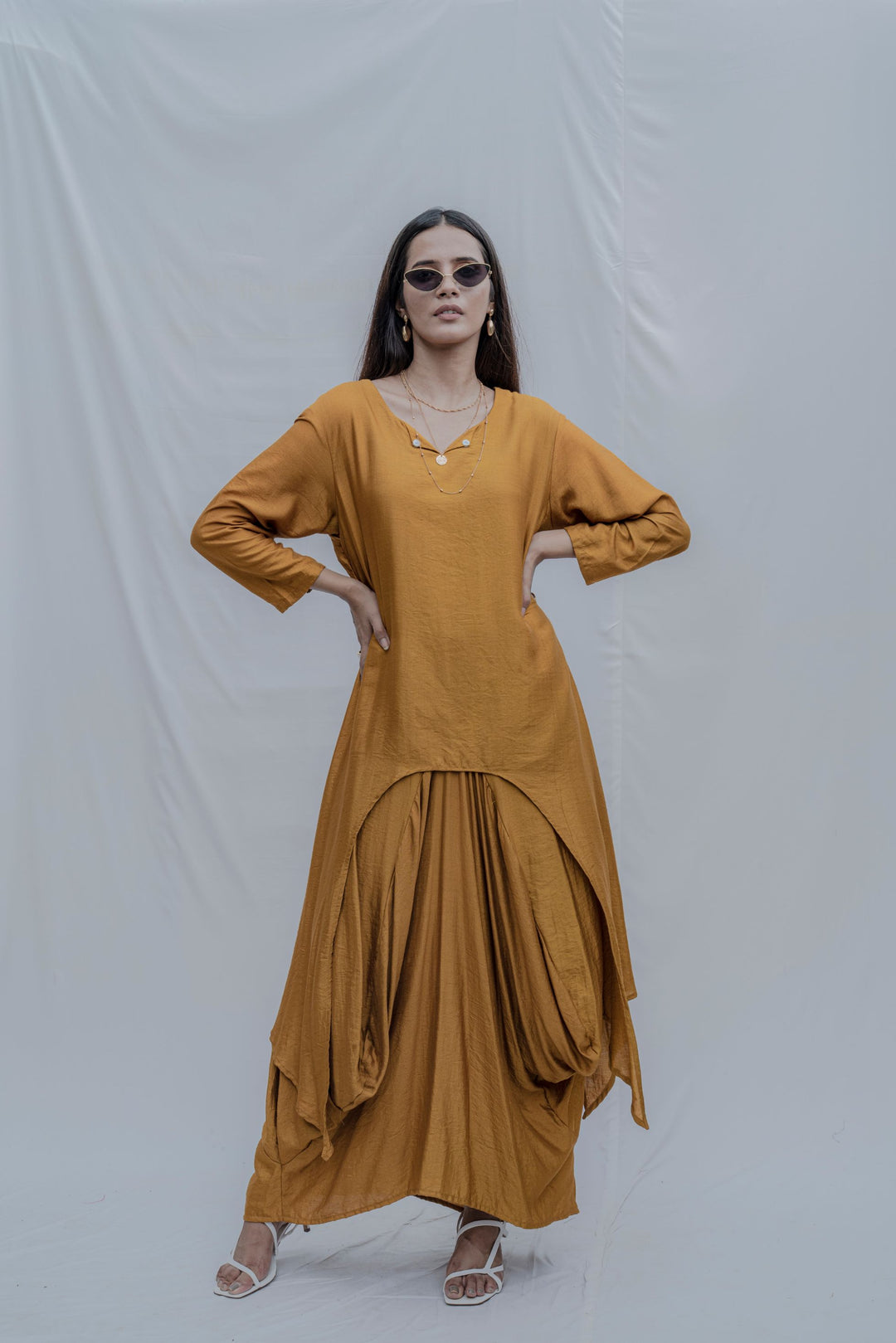 Rosemary - Mustard Cowl Dress