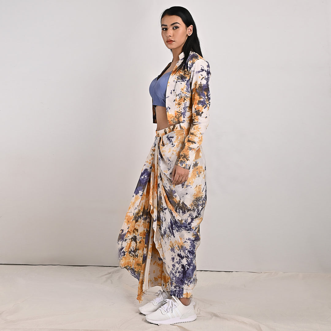 Jemina -Tie & Dye Concept saree With Jacket