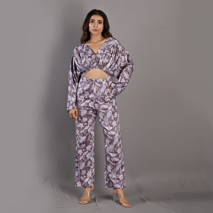 Ayana- Mauve Floral Printed Jumpsuit with Front Slit
