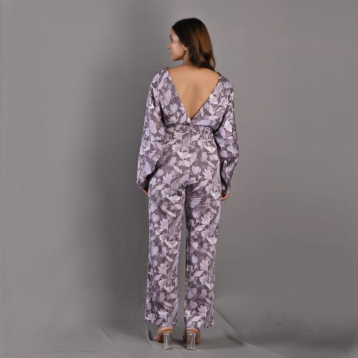 Ayana- Mauve Floral Printed Jumpsuit with Front Slit