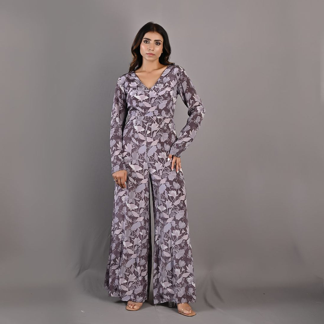 Begonia- Mauve Floral Printed Jumpsuit with Back Tie Up