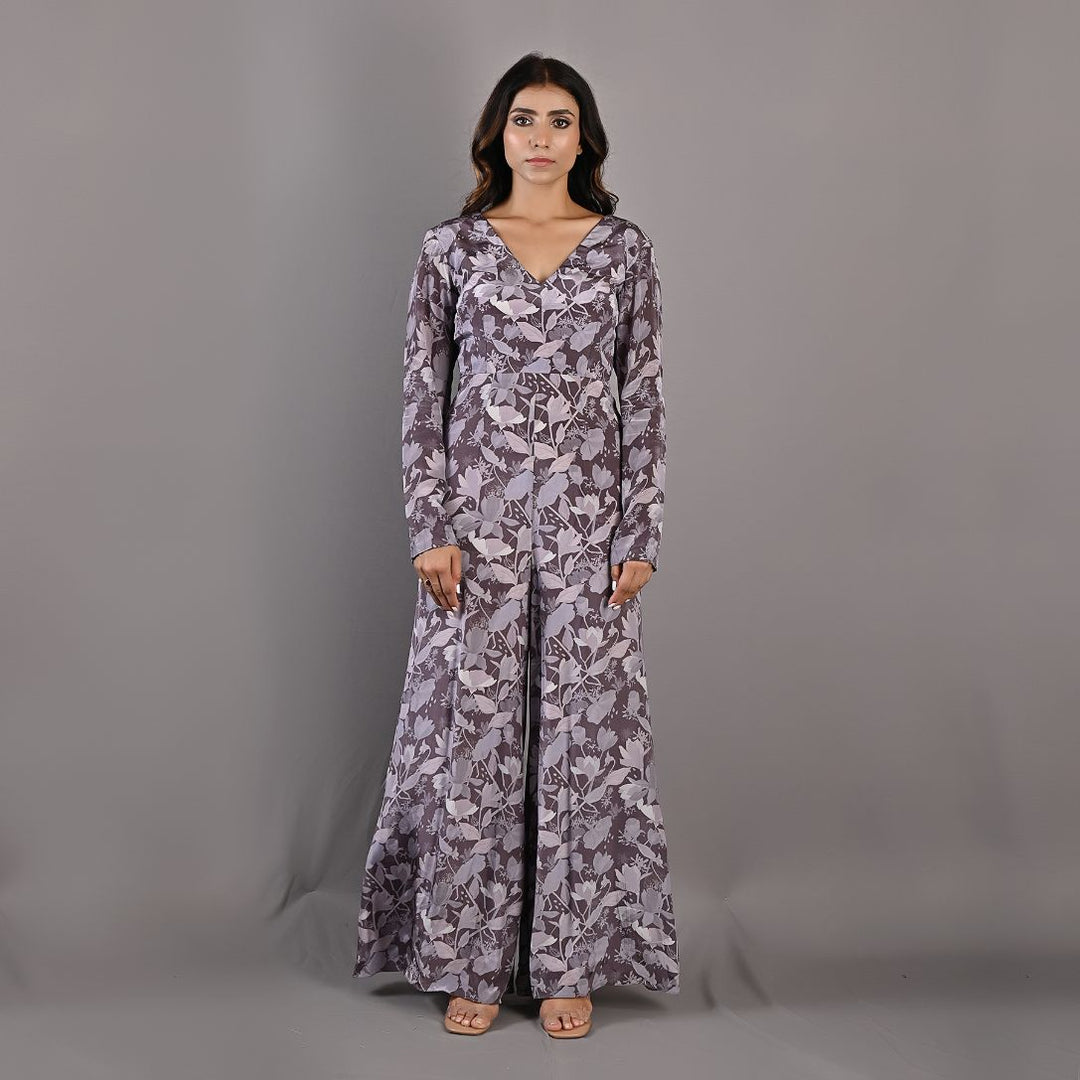 Begonia- Mauve Floral Printed Jumpsuit with Back Tie Up