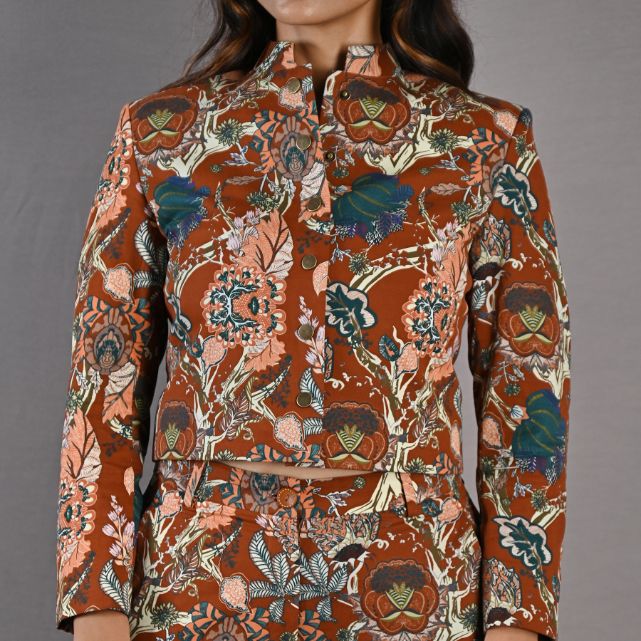 Maryam - Maroon & Multi Printed Co-ord Shirt Jacket & Bell Bottom Set