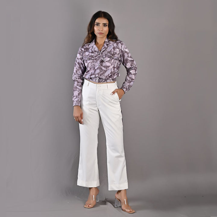 Elowyn- Mauve Floral Printed Bomber Jacket with Bell Bottoms Set