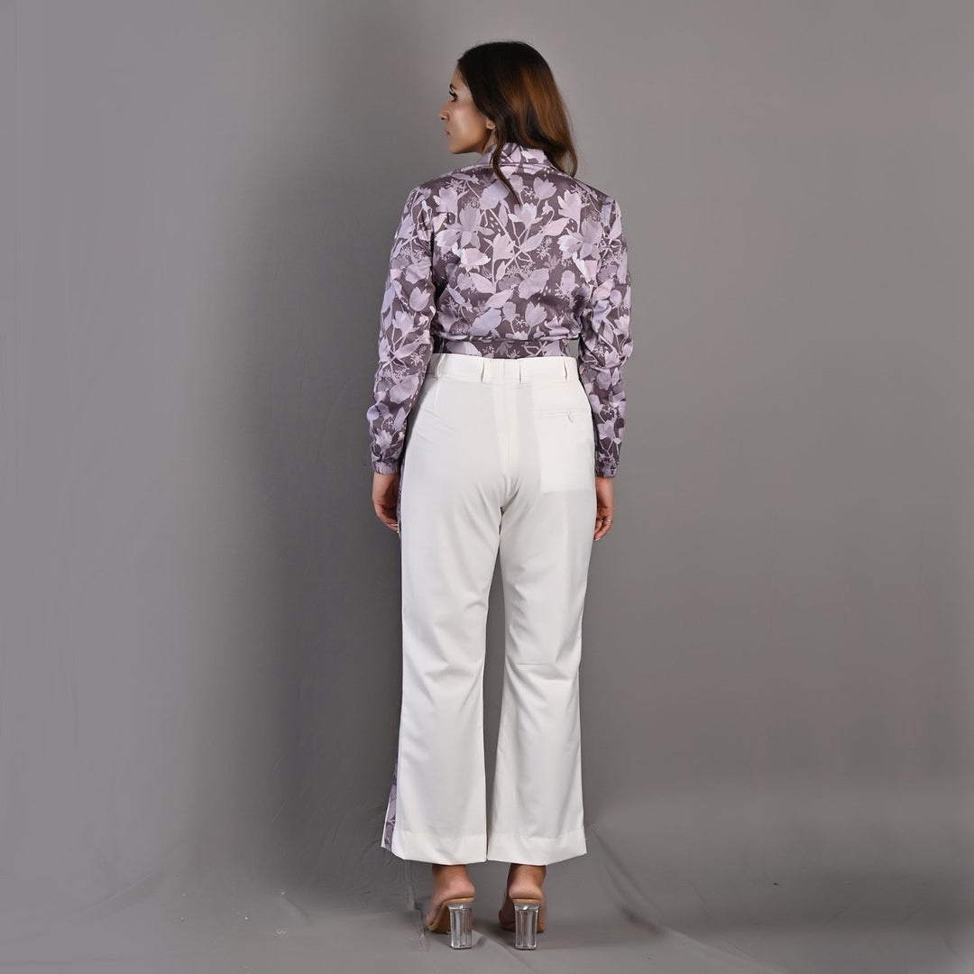 Elowyn- Mauve Floral Printed Bomber Jacket with Bell Bottoms Set