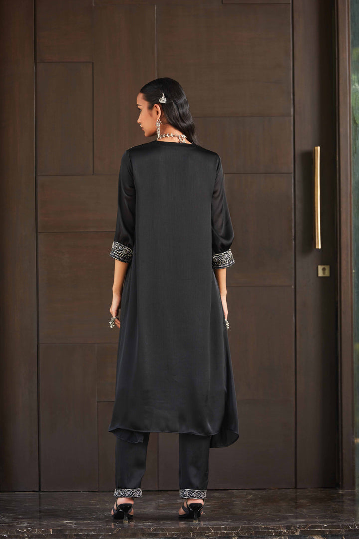 Mariam- Black Embroidered Co-ord Kurta & Wide Flared Pants Set
