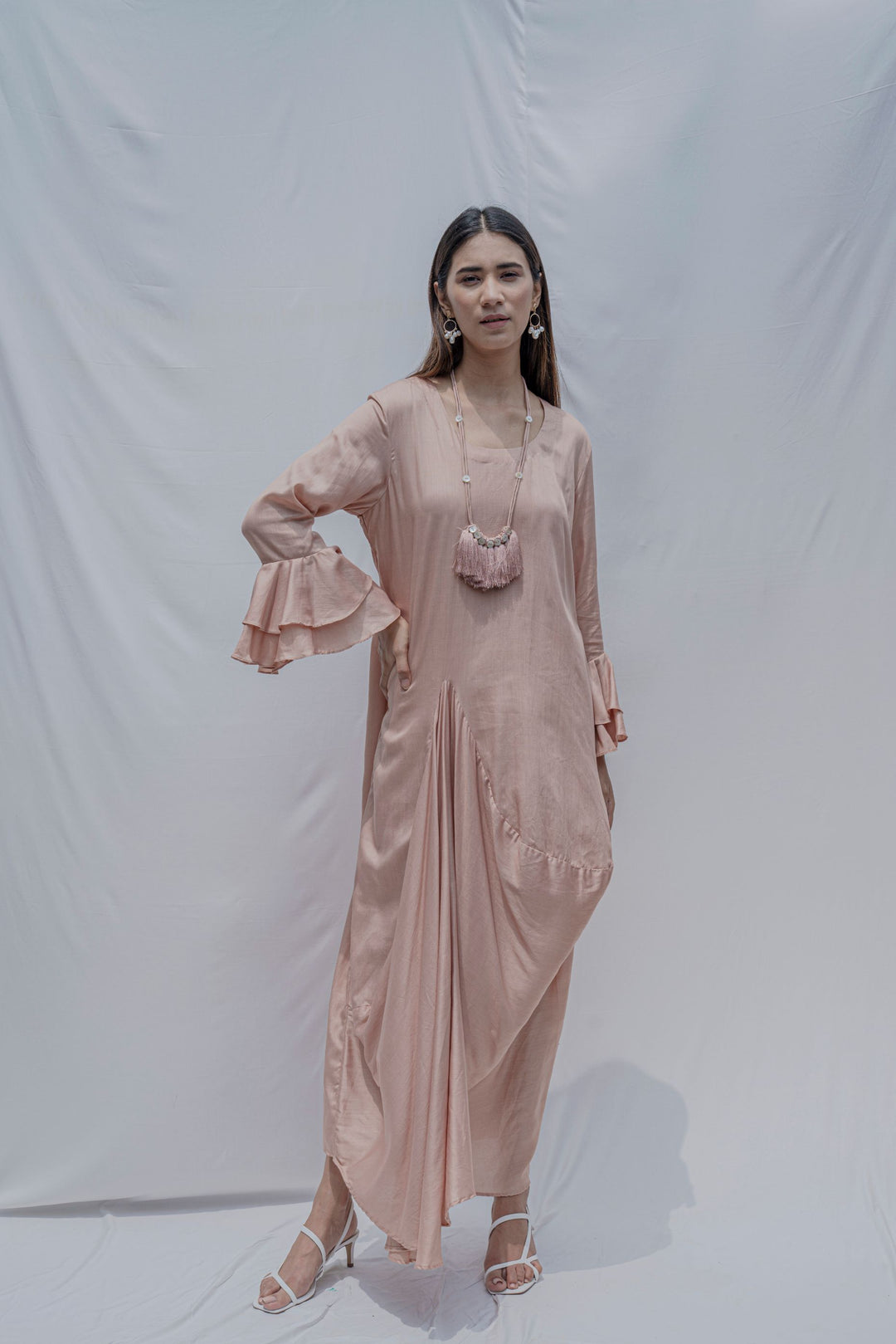 Rose Gold Asymmetric Cowl & Necklace dress Bohame Rose Gold Asymmetric Cowl & Necklace dress Bohame