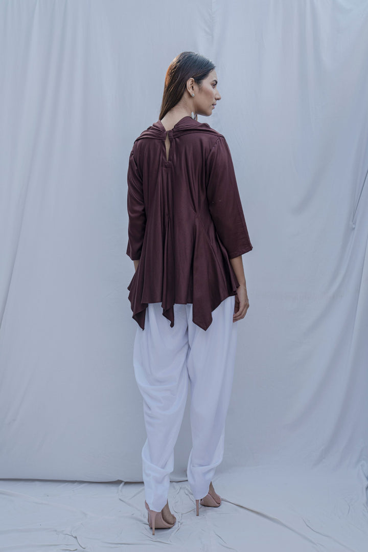 Dream Cowl Top in Brown  and Tulip Dhoti in White - Set