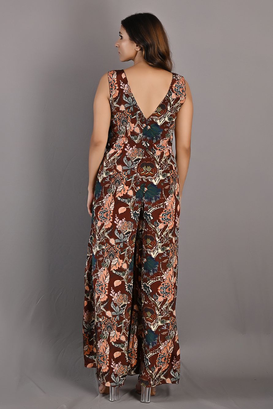 Fern- Printed Jumpsuit With a Drape Attached
