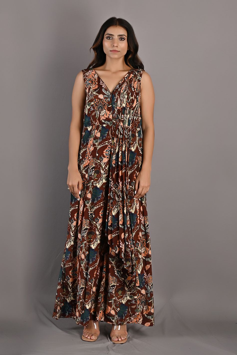 Fern- Printed Jumpsuit With a Drape Attached