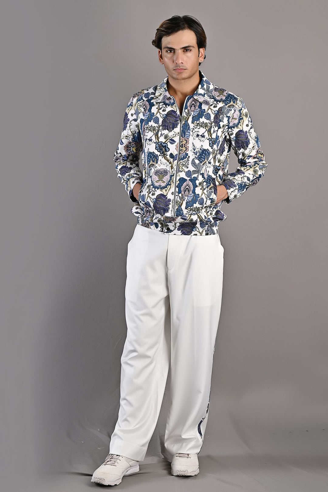 Fionn - Multi Blue Printed Bomber Jacket with Pant Set