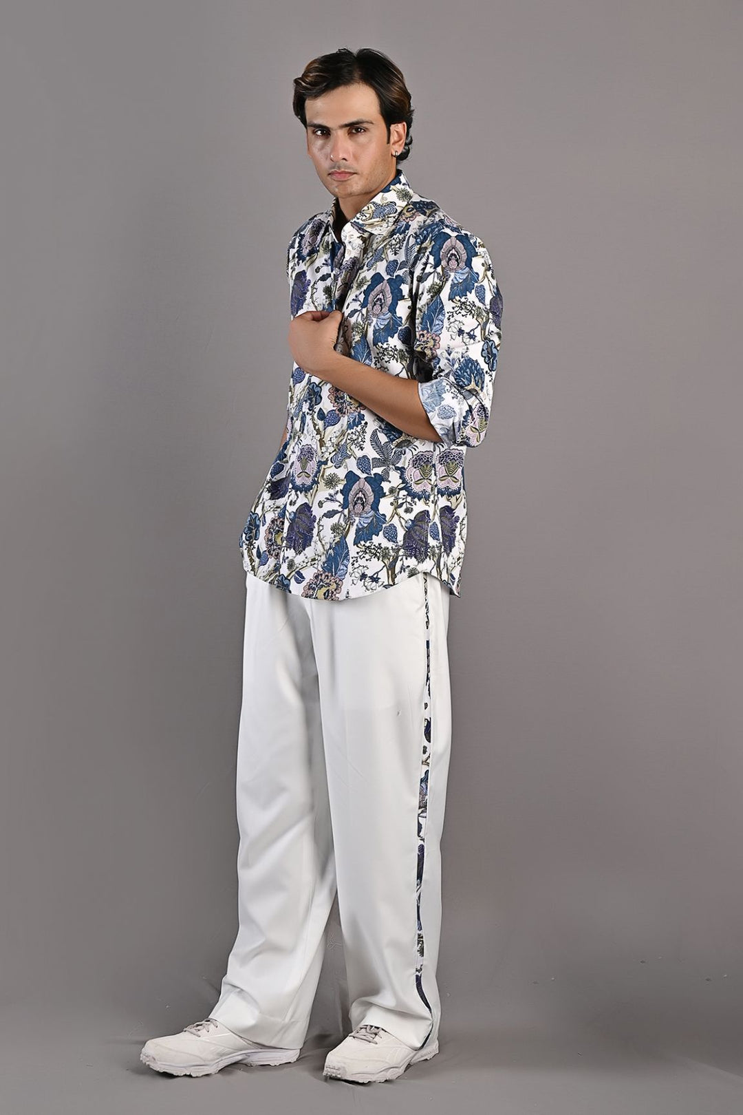 Avel - Multi Blue Printed Shirt with Off-White Pant Set