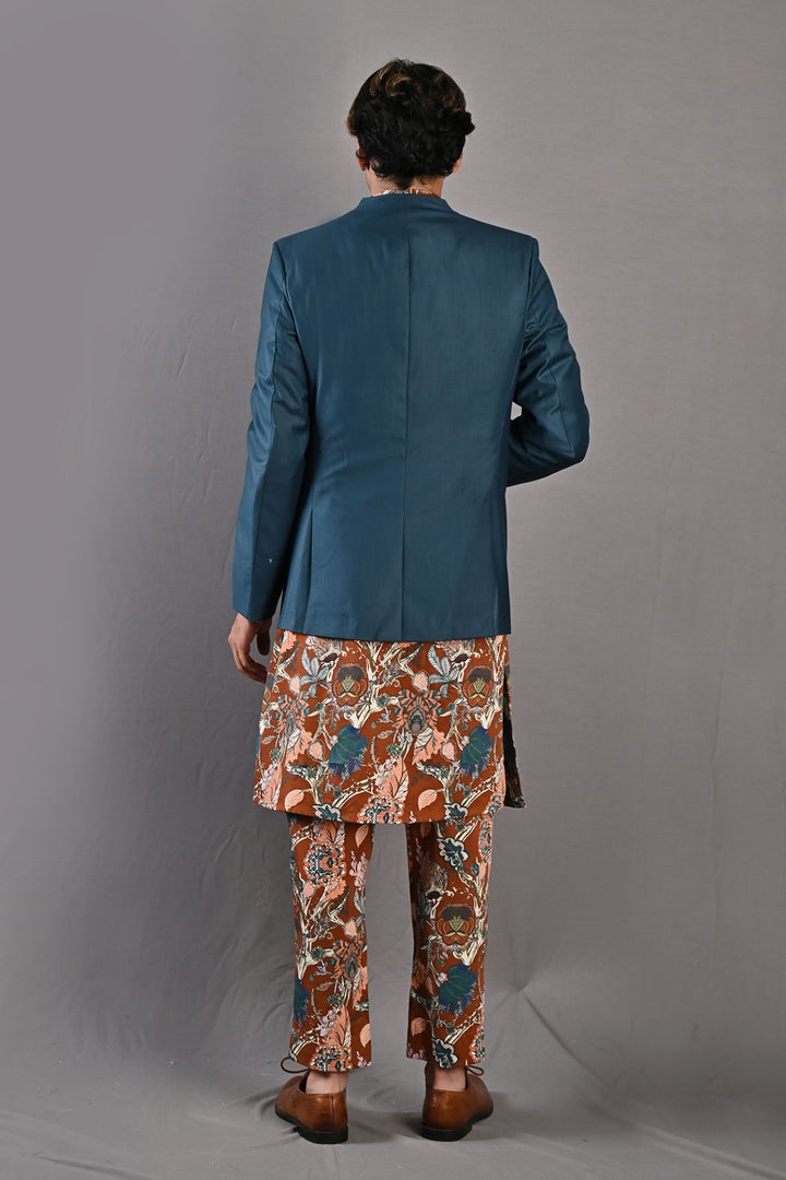 Aciano -  Teal Green, Maroon & Multi printed Open Jacket  with Kurta Set
