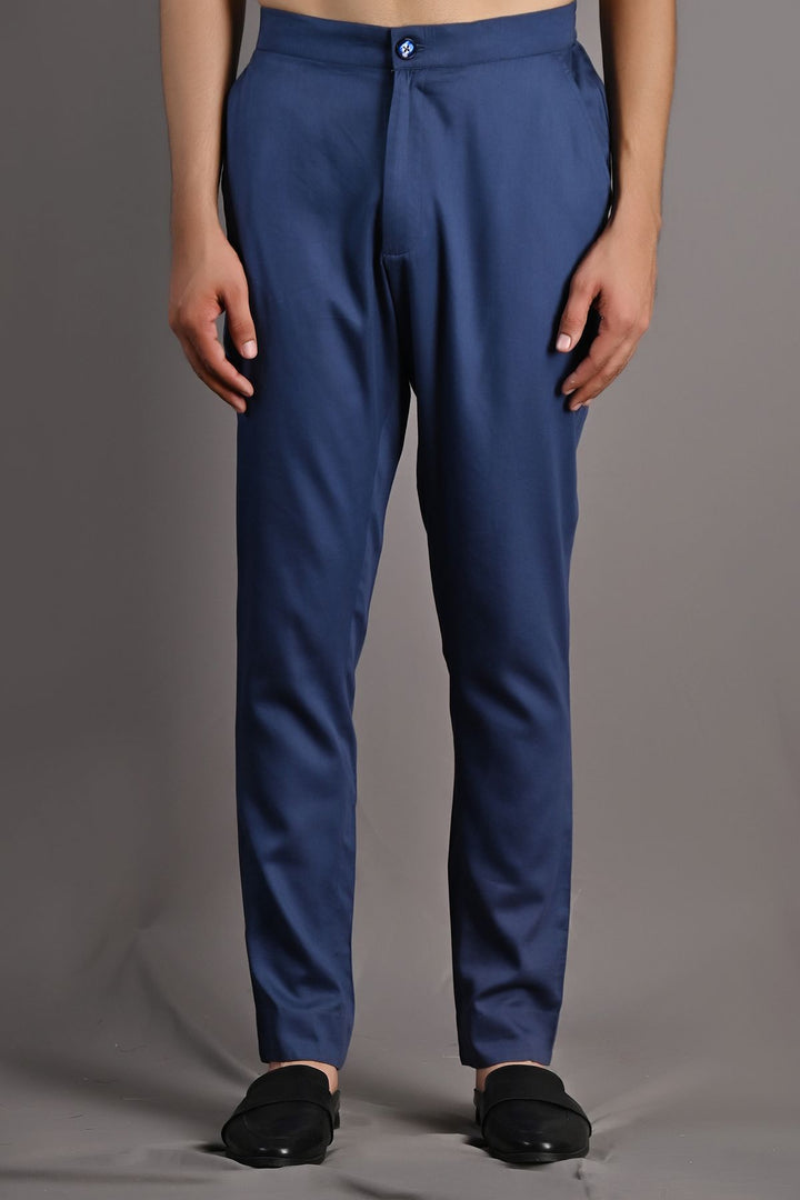 Blodwyn - Multi Blue Printed Short Jacket With Blue Cowl Kurta & Tulip Pant Set