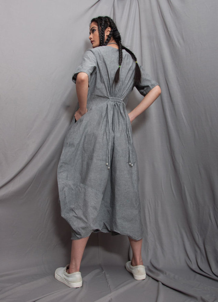 Natura - Grey Cowl Dress with Necklace
