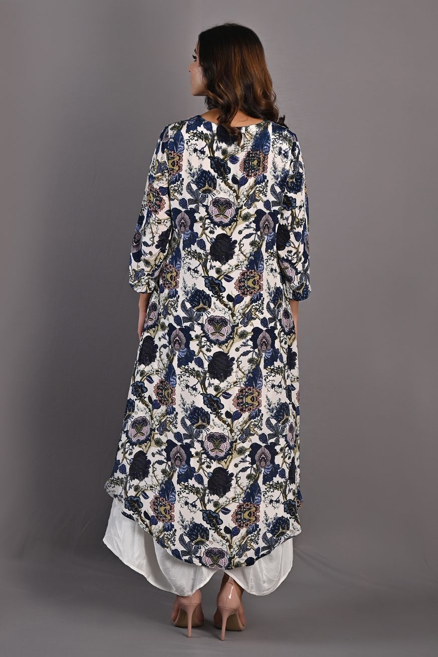 Marguerite- Printed Cowl Dress With Necklace