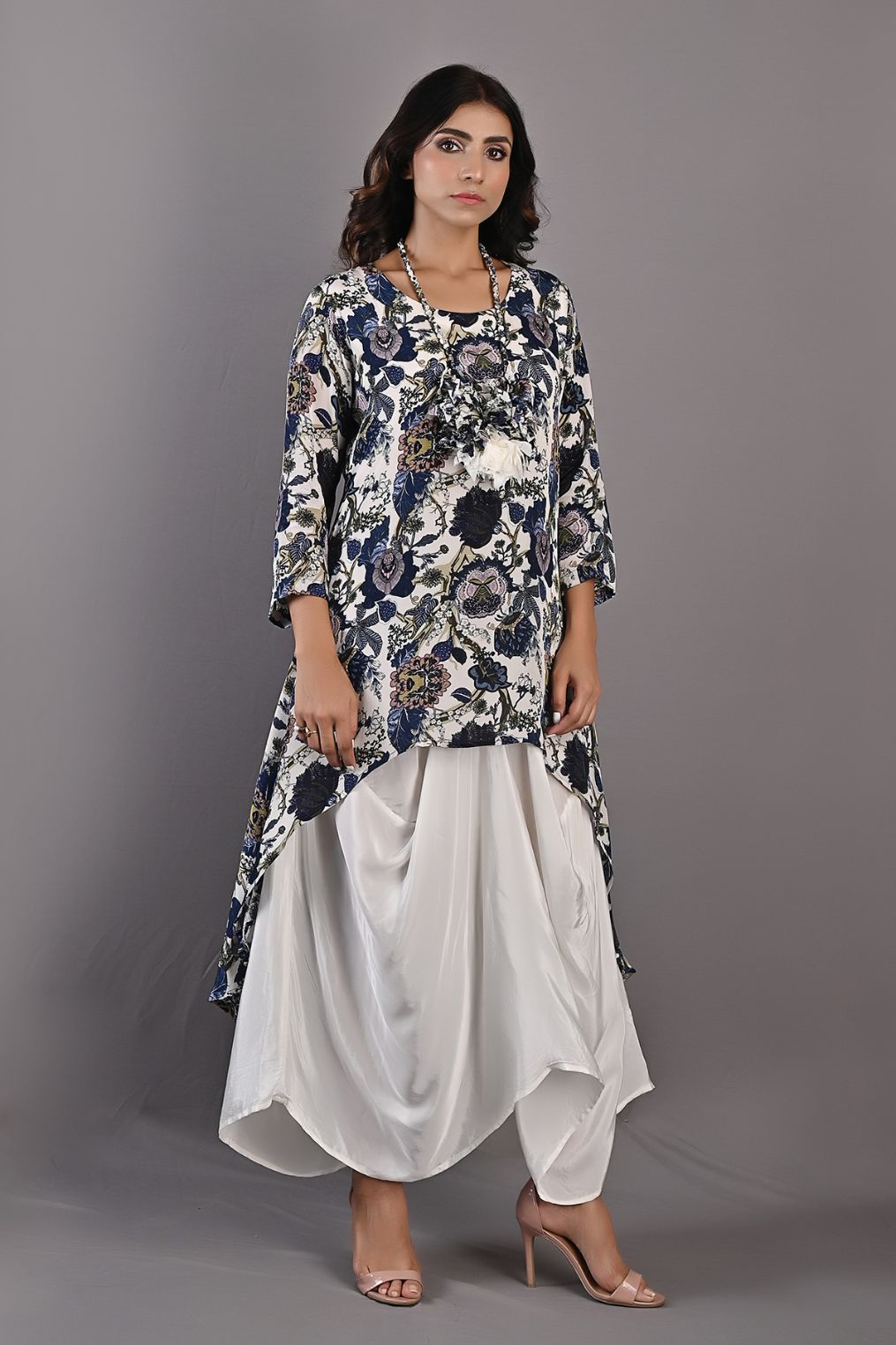Marguerite- Printed Cowl Dress With Necklace