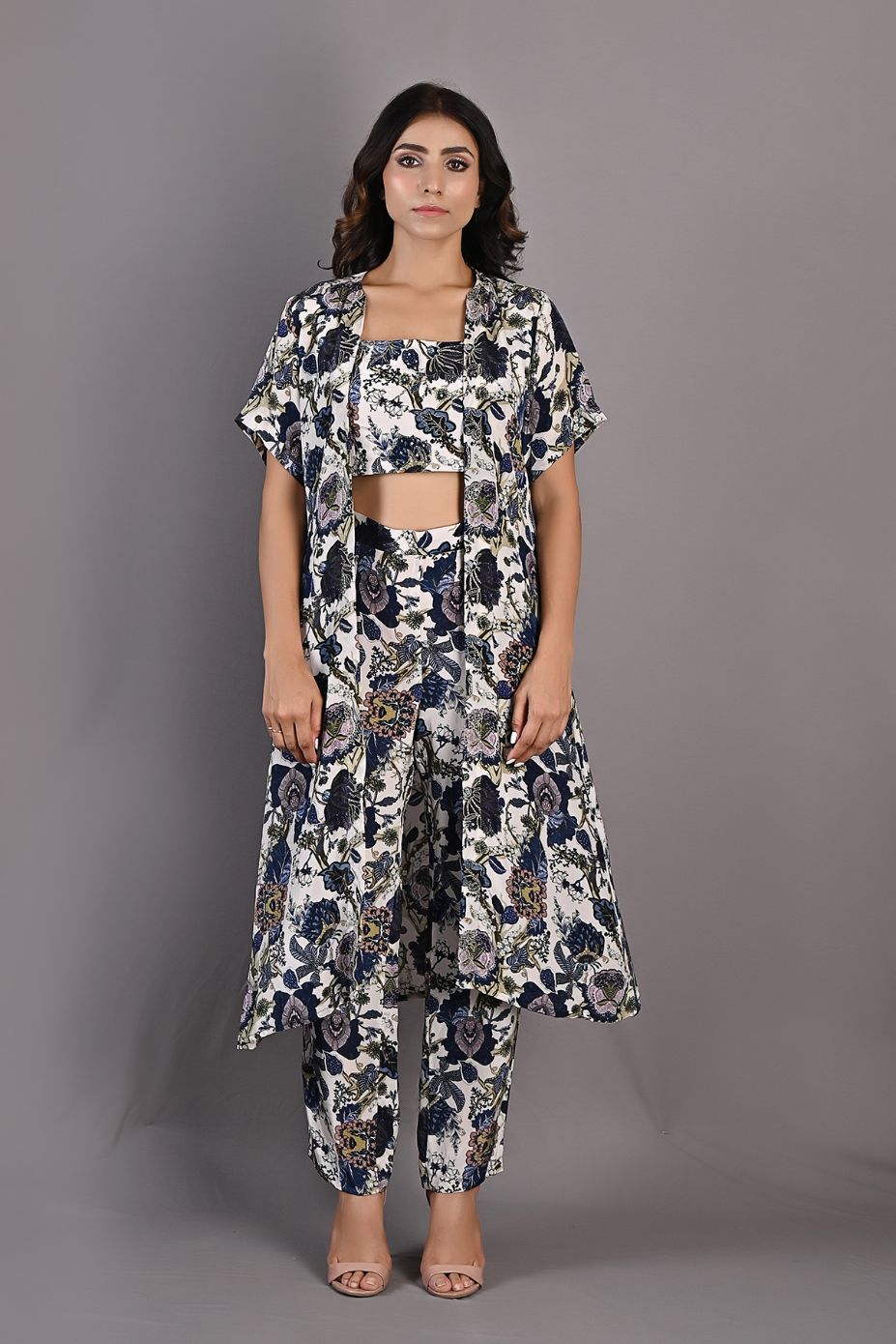 Alyssa- Printed Co-ord Embroidery Top with Pants and Cape Set