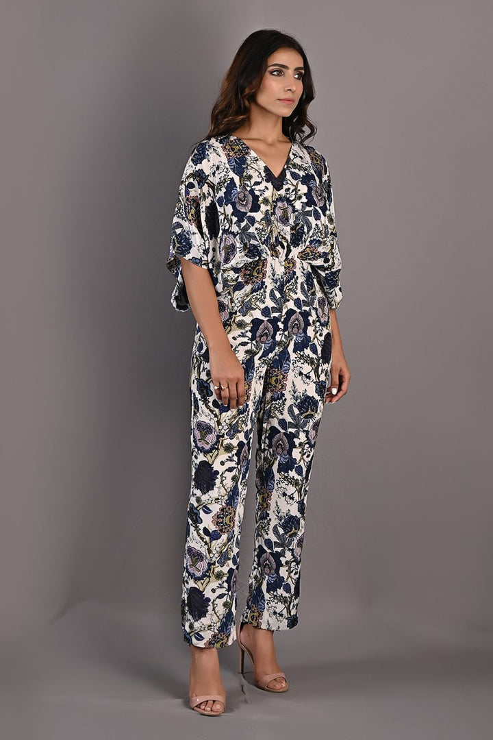 Zinnia- Printed Kaftan Style Jumpsuit with Gathered at the Waistline