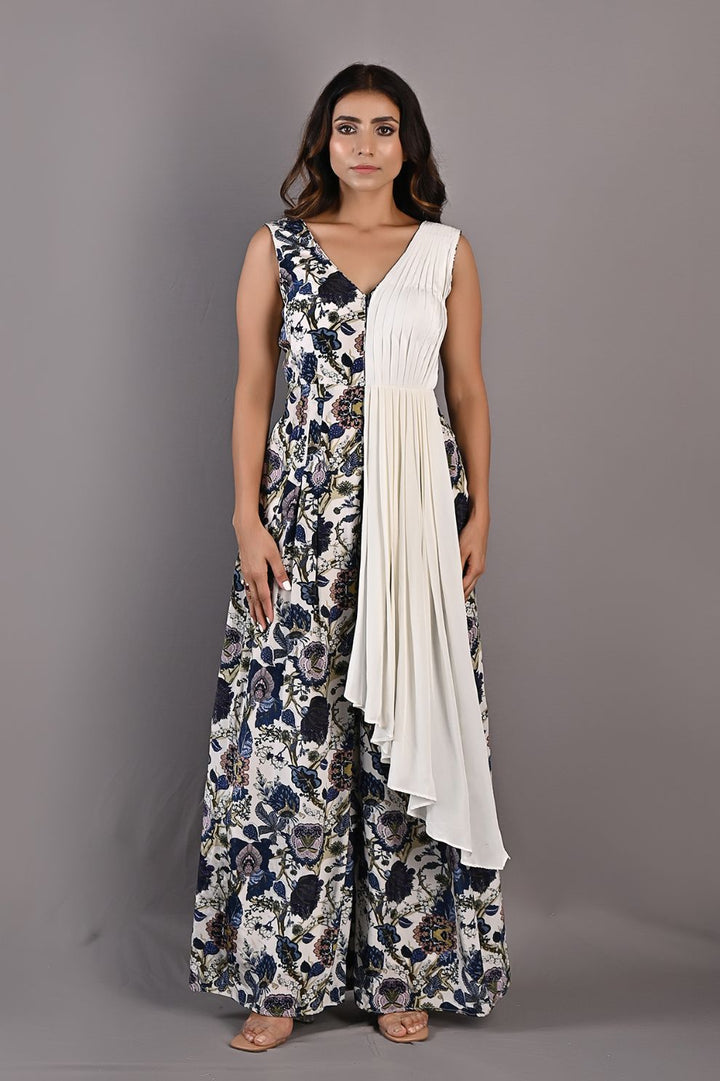 Abelia- Printed Jumpsuit with a Drape Attached