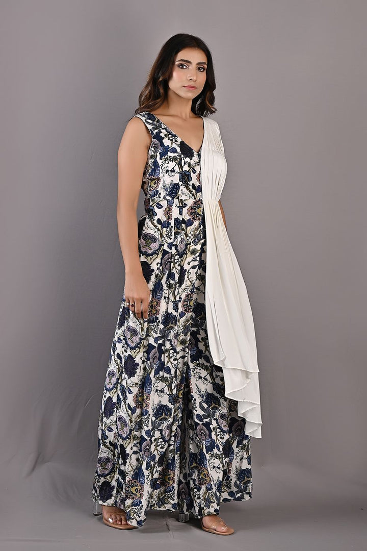 Abelia- Printed Jumpsuit with a Drape Attached