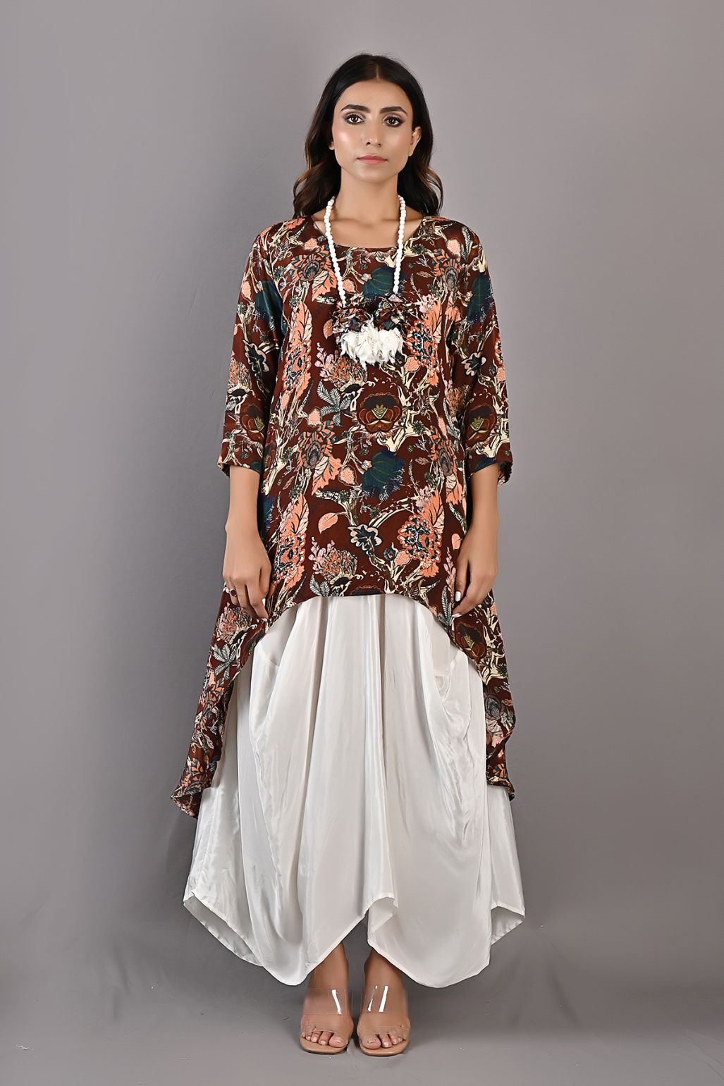 Eliza- Printed Cowl Dress with Necklace