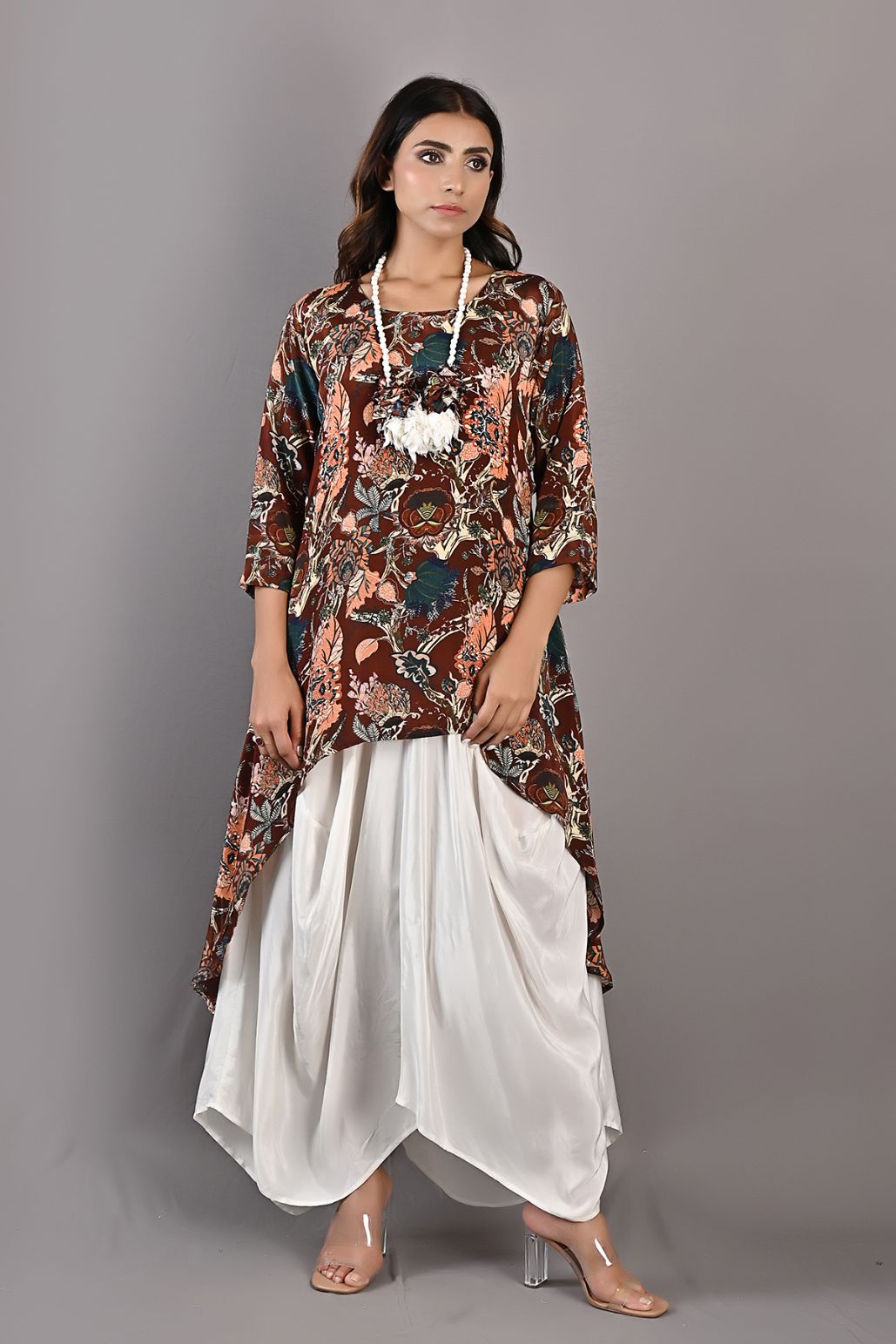 Eliza- Printed Cowl Dress with Necklace