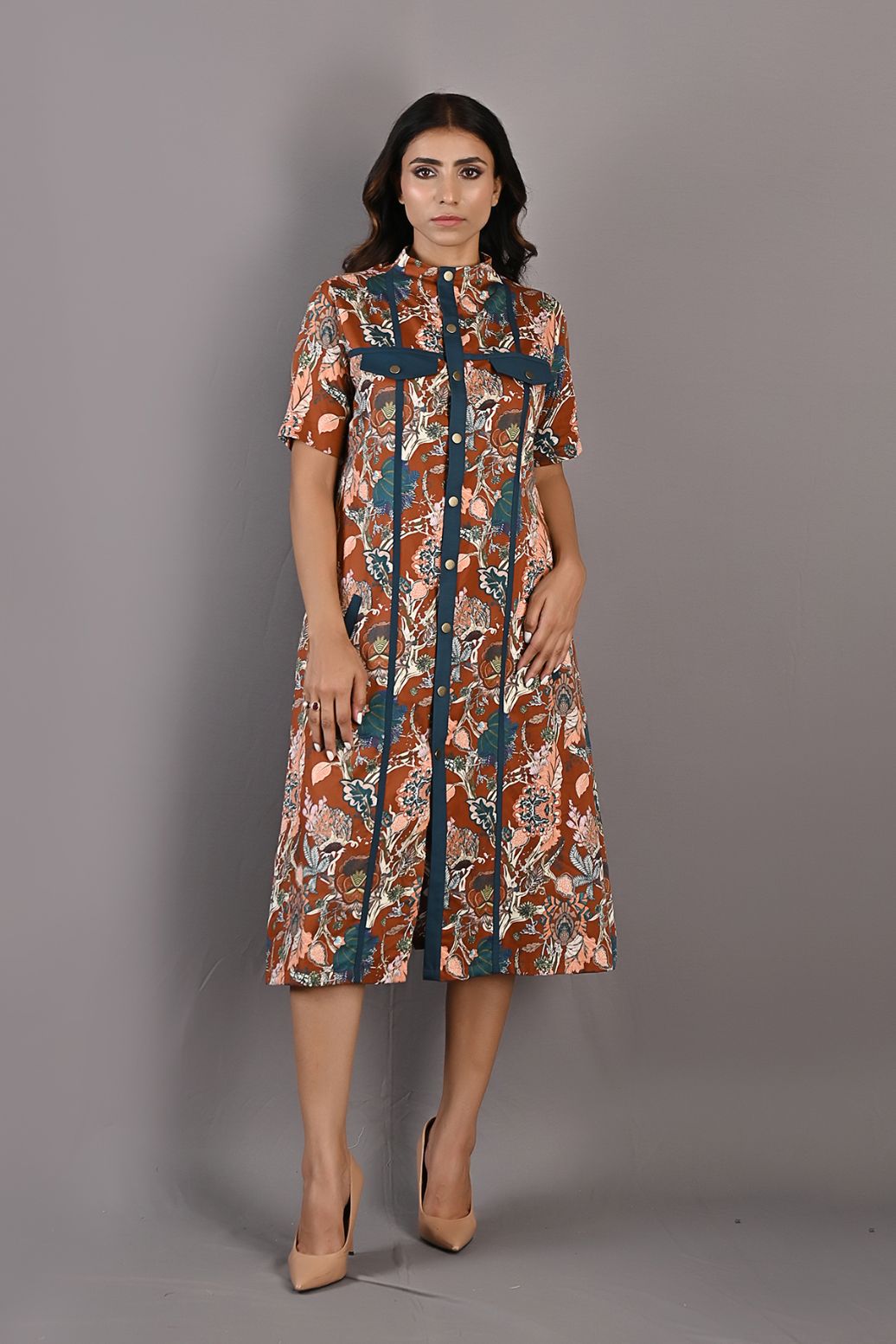 Roisin- Maroon &  Multi Printed Shirt Dress