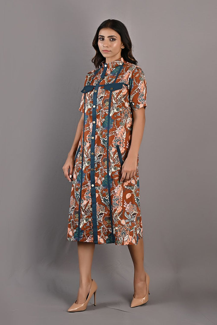 Roisin- Maroon &  Multi Printed Shirt Dress