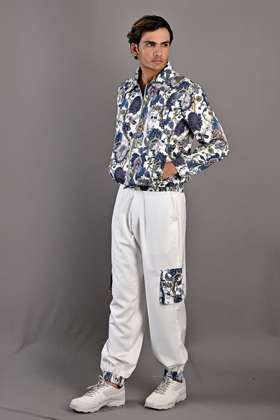 Florian - Multi Blue Printed Bomber Jacket With Jogger Set