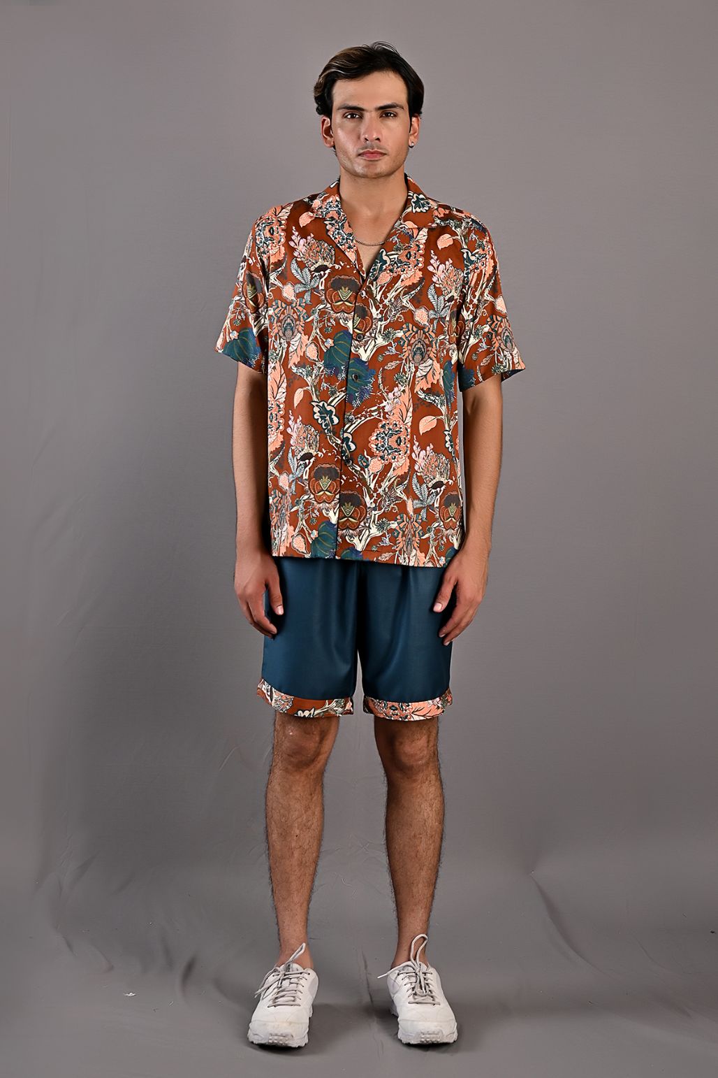 Oak- Maroon & Multi Printed Shirt with Teal Green Shorts Set