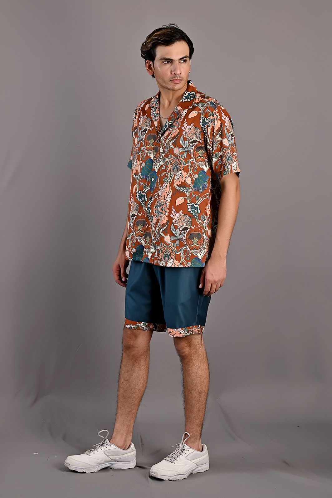 Oak- Maroon & Multi Printed Shirt with Teal Green Shorts Set