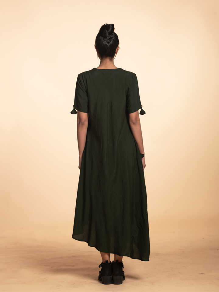 Bottle Green Cotton Dress - Bohame