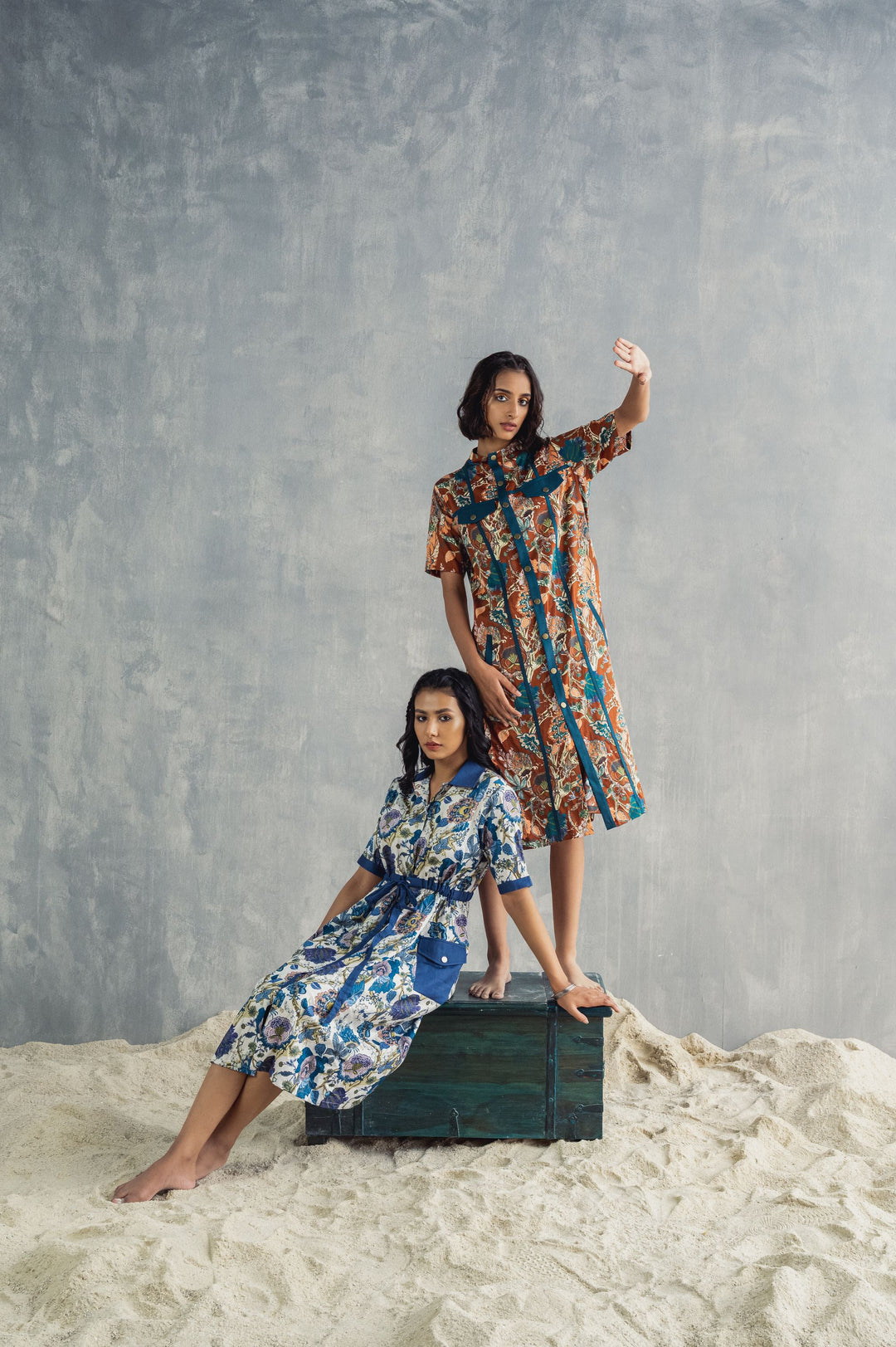 Delphine- Printed Shirt Dress with Attached Fabric Belt