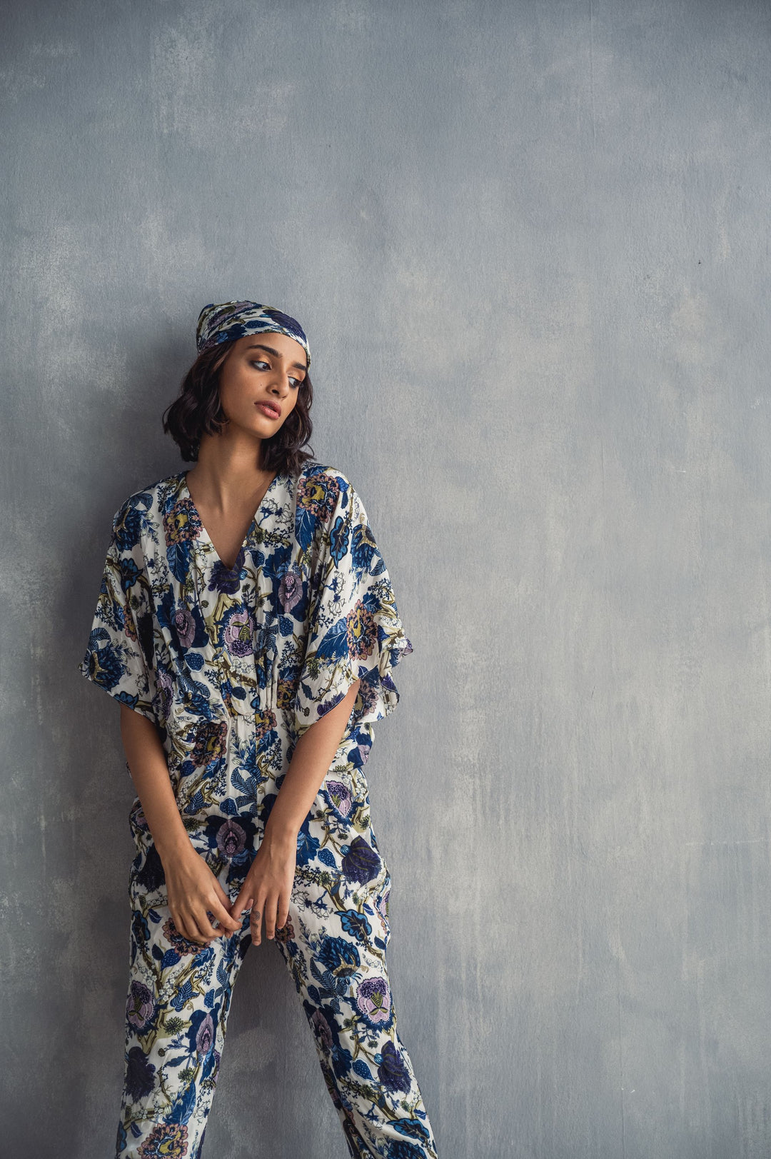 Zinnia- Printed Kaftan Style Jumpsuit with Gathered at the Waistline